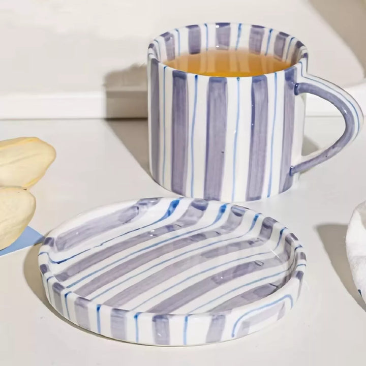 Set de Platos y Tazas Rayas Vintage Azul 3 un