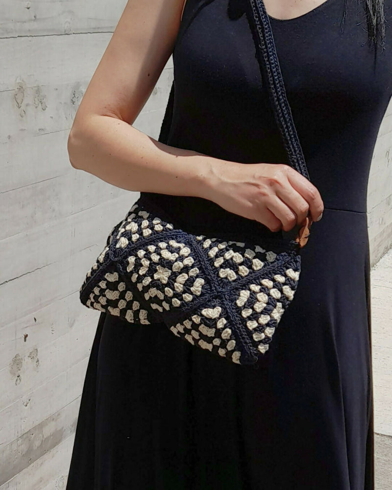 Cartera Bandolera Tejida Dúo Negro