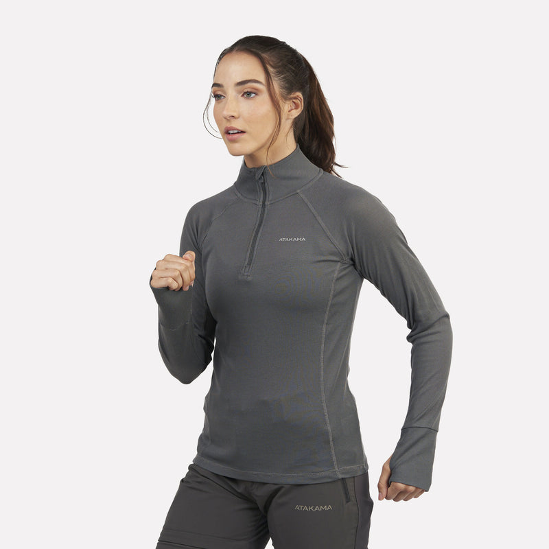 Primera capa Térmica Mujer 1/4 Zip-Cuello VentoFit Gris ceniza