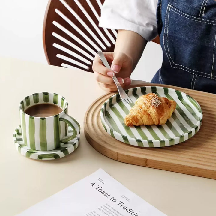 Set de Platos y Tazas Rayas Vintage Verde 3 un