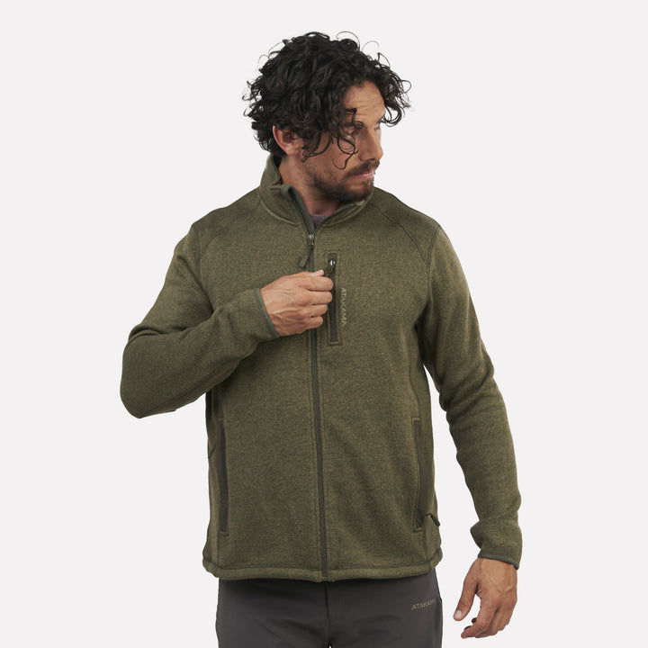 Polar Tejido Hombre Full-Zip Tundra Verde Bosque Jaspeado