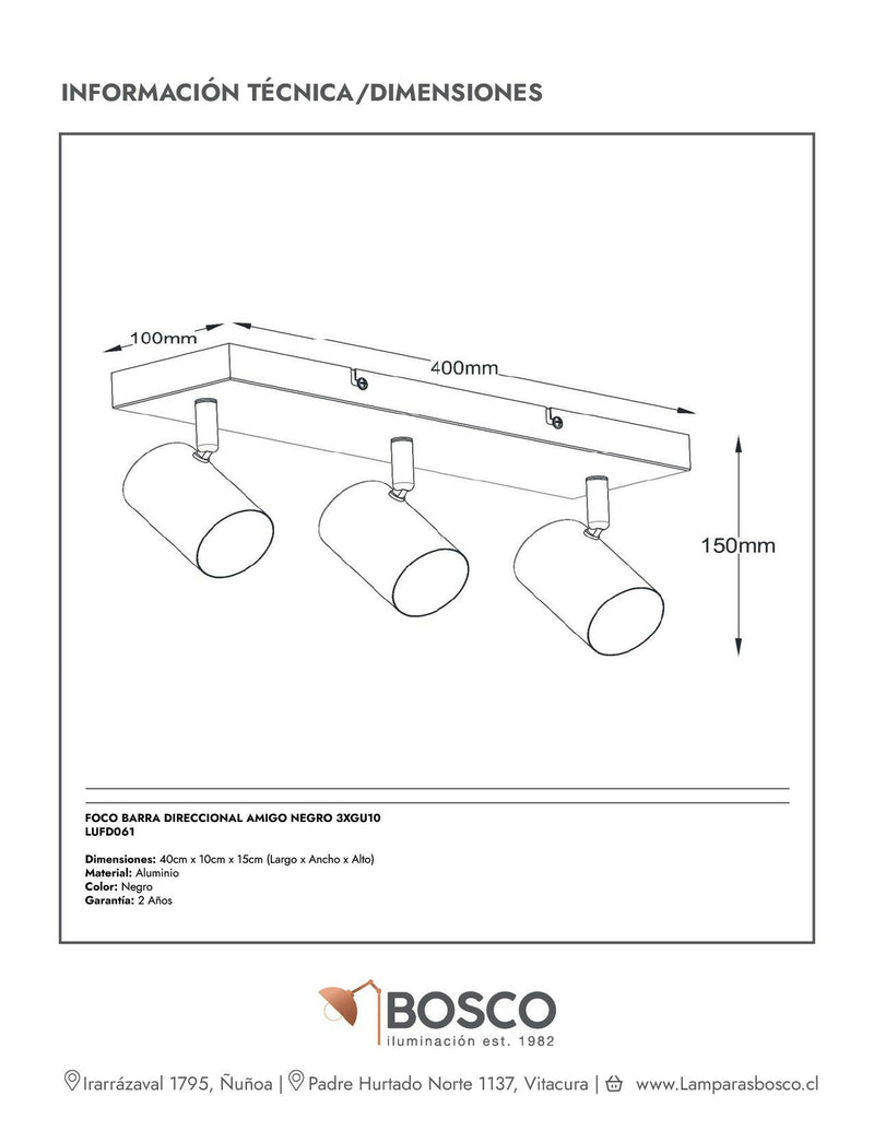 FOCO BARRA DIRECCIONAL AMIGO NEGRO 3XGU10
