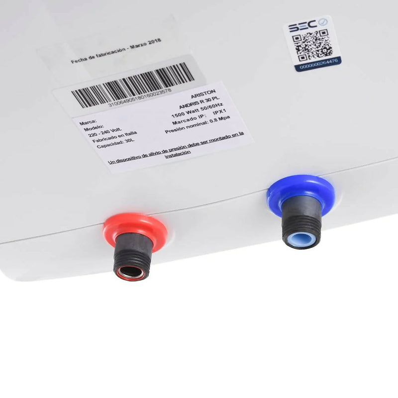 Termo Eléctrico Andris 30 Litros Italiano 1,5Kw 80°c ARISTON