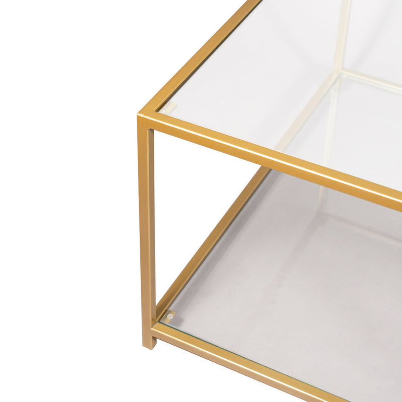 Mesa de centro Rectangular dos niveles | GLASS GOLDEN