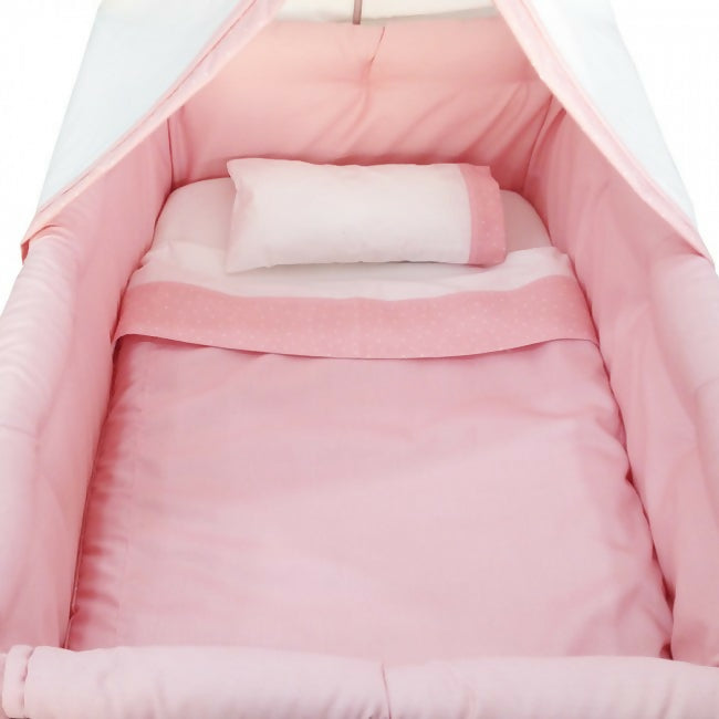 Cuna con Dosel Puntitos Rosado Bee Bee