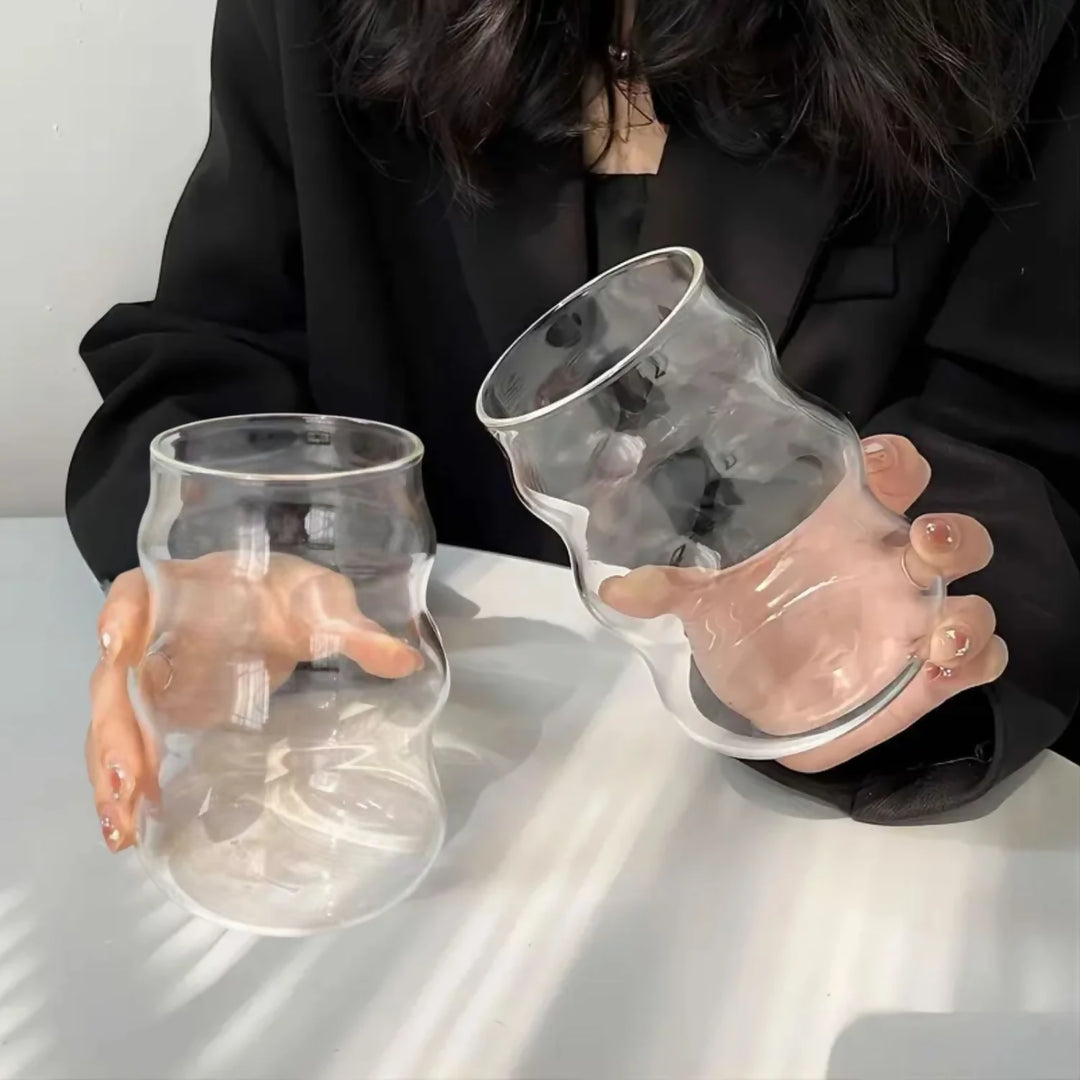 Set 4 Vasos Vidrio Diseño Ondas con Bombilla 510ml