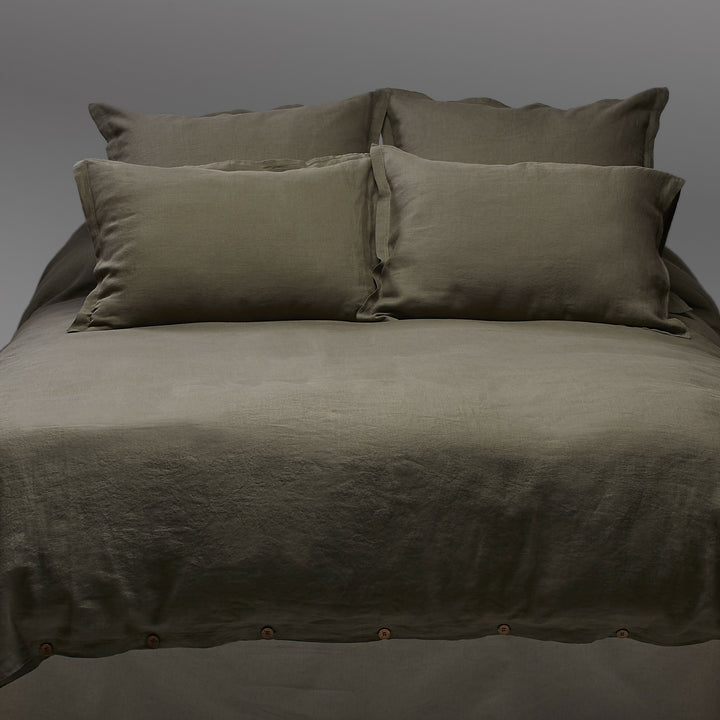 Set Funda Plumón 100% Lino prelavado, color kaki