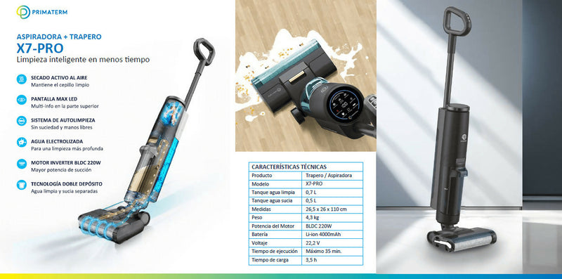 Aspiradora Trapeadora Inalámbrica X7-Pro PRIMATERM