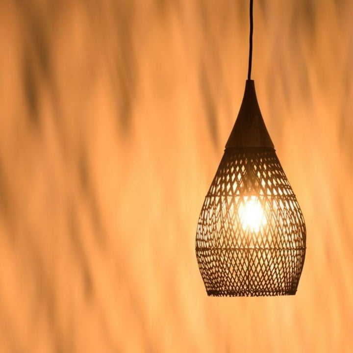 Lampara Colgante Rattan Negro Gota 25cm