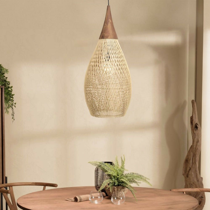 Lampara Colgante Rattan Claro Gota 25cm