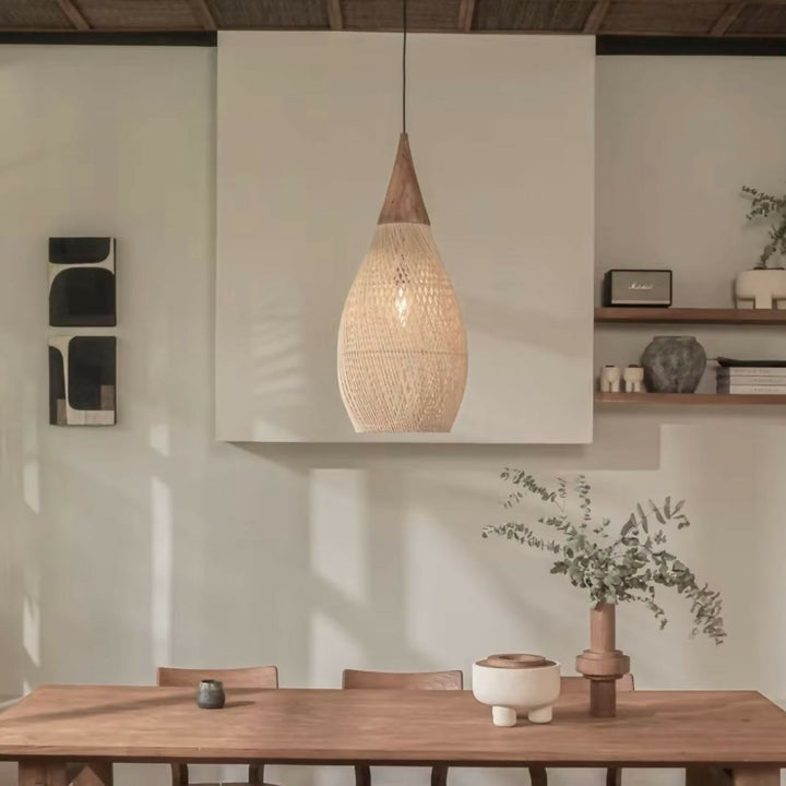 Lampara Colgante Rattan Claro Gota 25cm