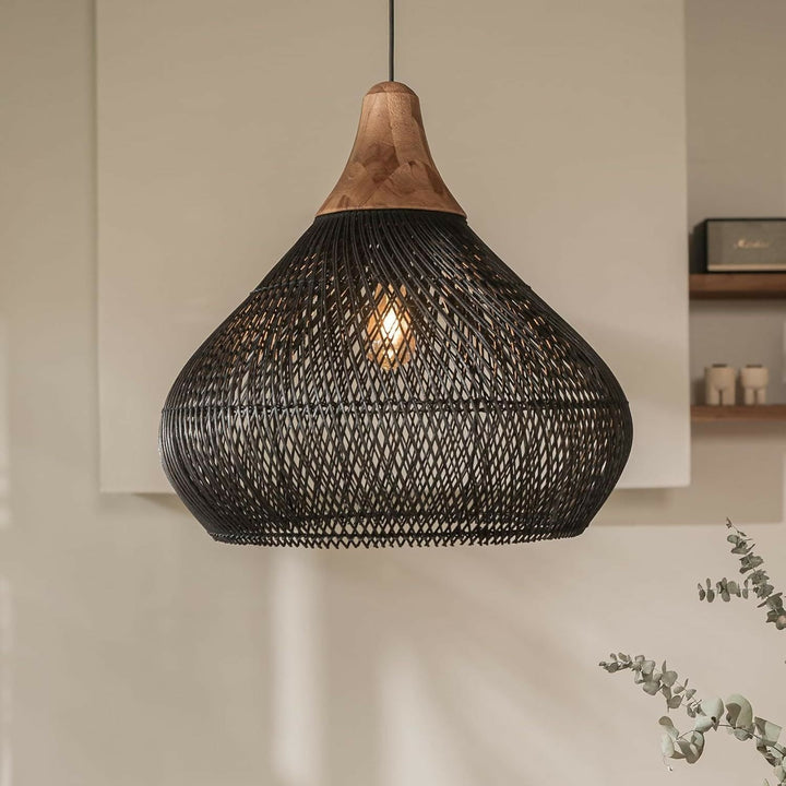 Lampara Colgante Rattan Claro Negro Duna 50cm