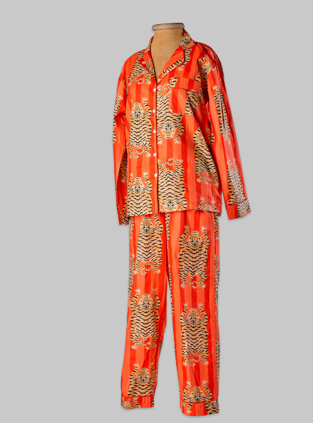 Pijama 2 piezas pantalón camisa estampado full color tiger orange