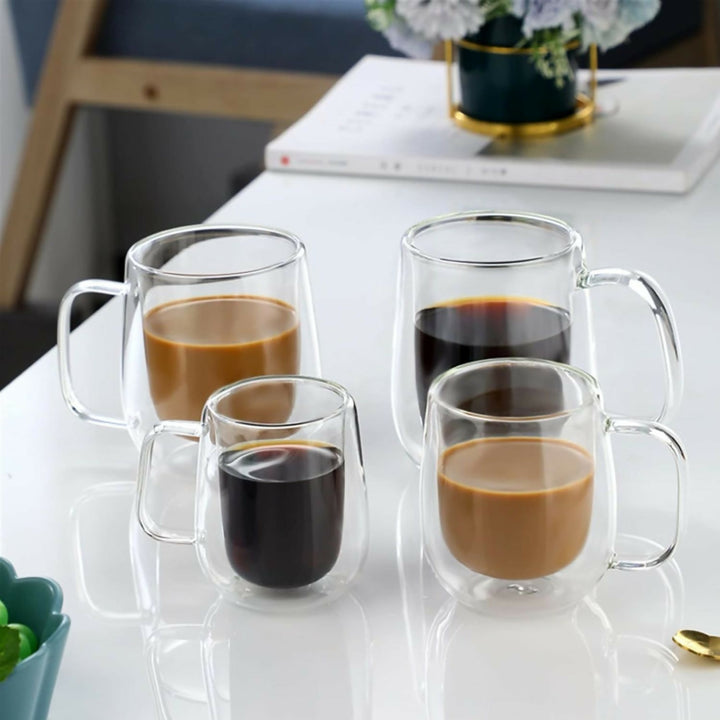 Set 4 Tazas Doble Pared Vidrio 350 ml