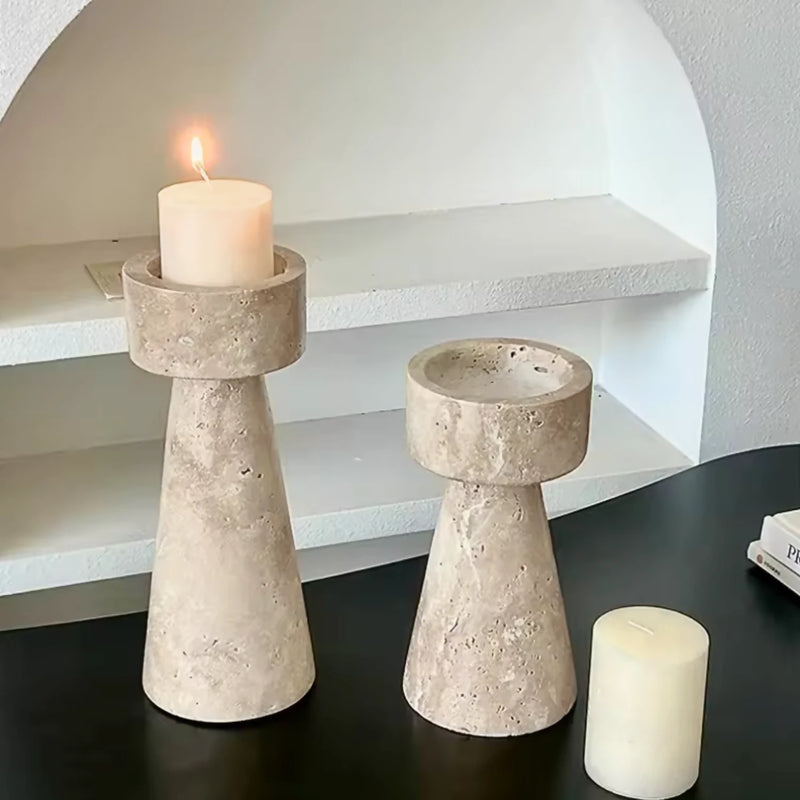 Candelabro Portavelas Marmol Travertino Torre Grande