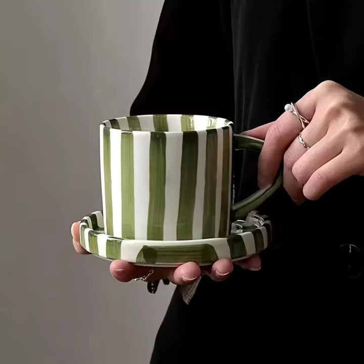 Set de Platos y Tazas Rayas Vintage Verde 3 un