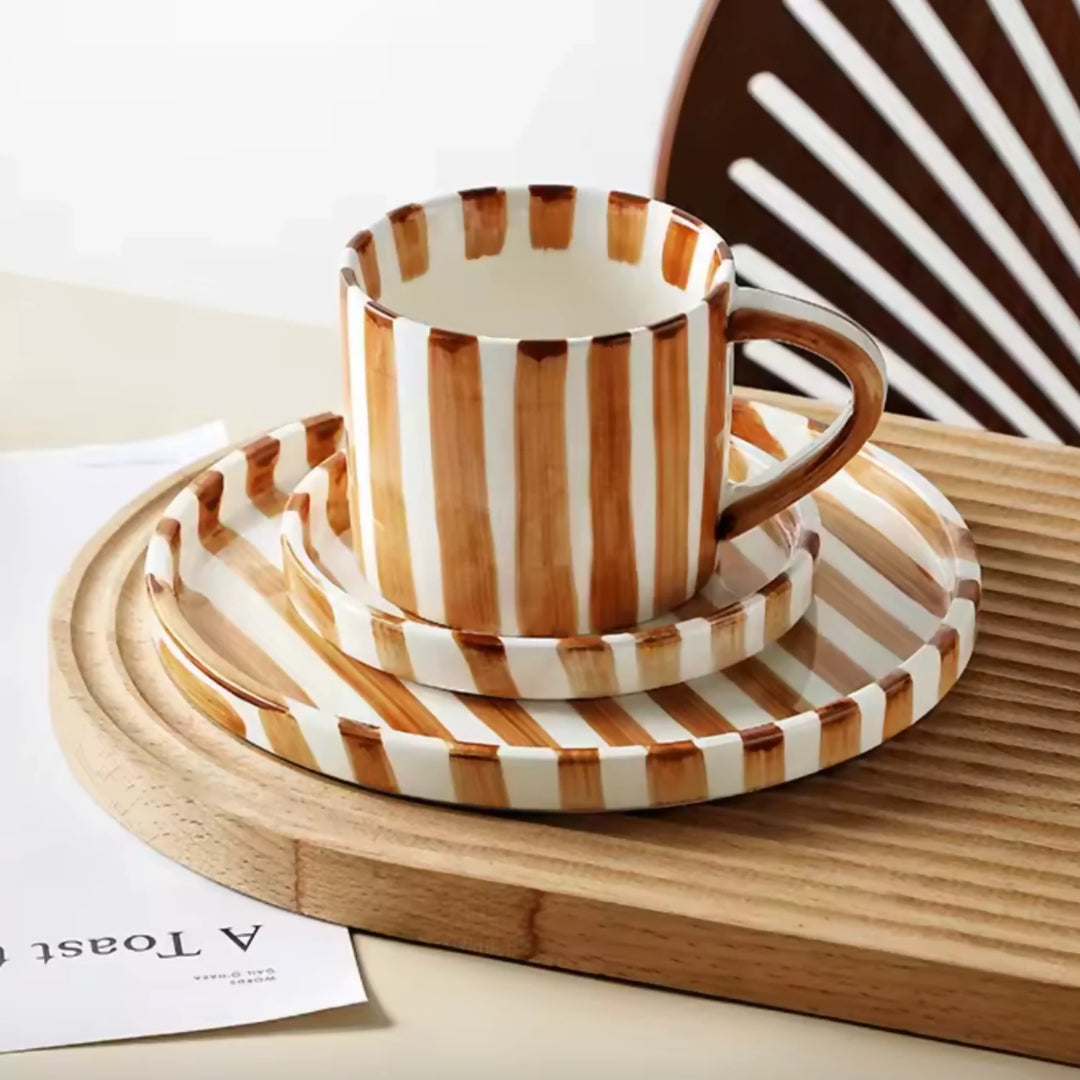 Set de Platos y Tazas Rayas Vintage Naranjo 3 un