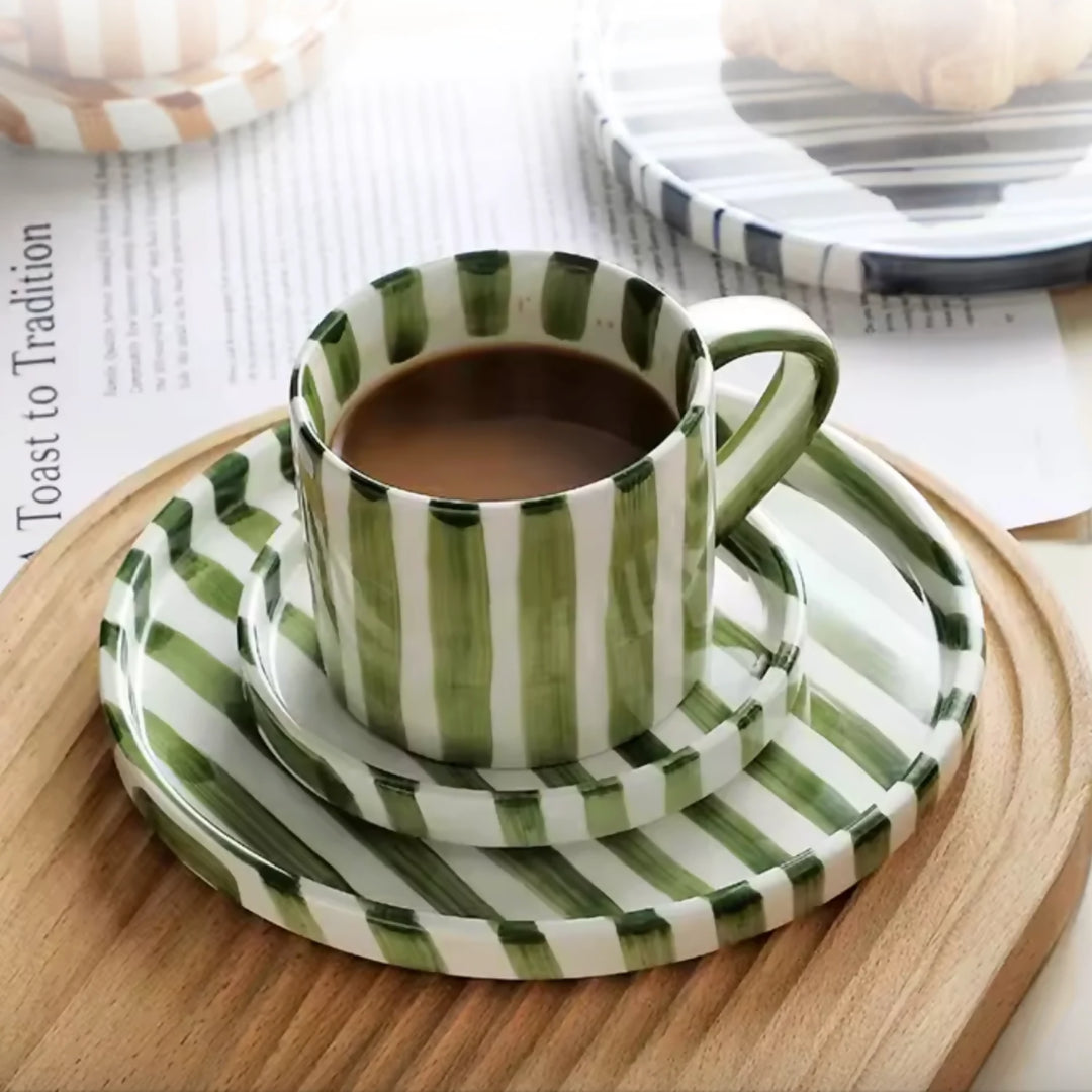 Set de Platos y Tazas Rayas Vintage Verde 3 un