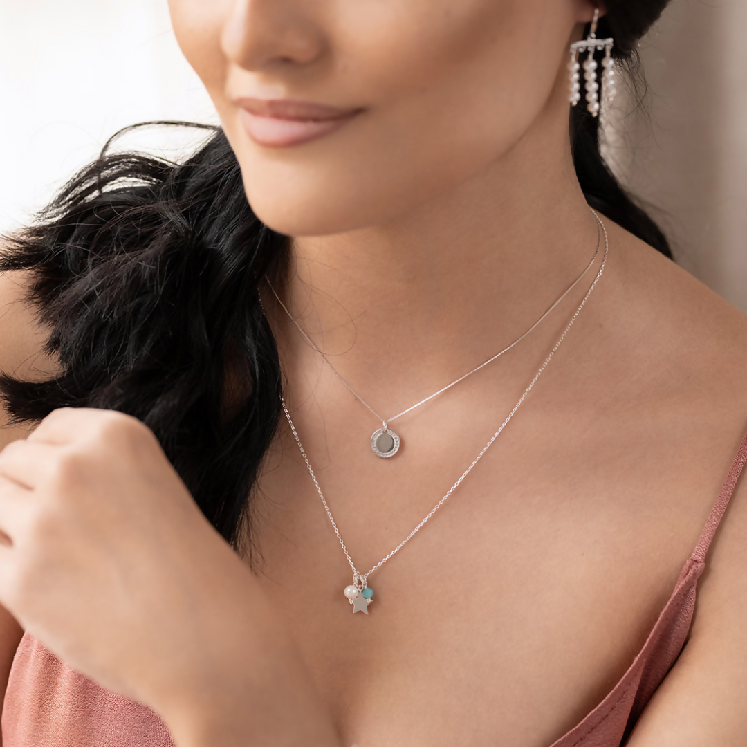 MU2456 COLLAR MEDALLA BRILLOS PLATA y collar star rise