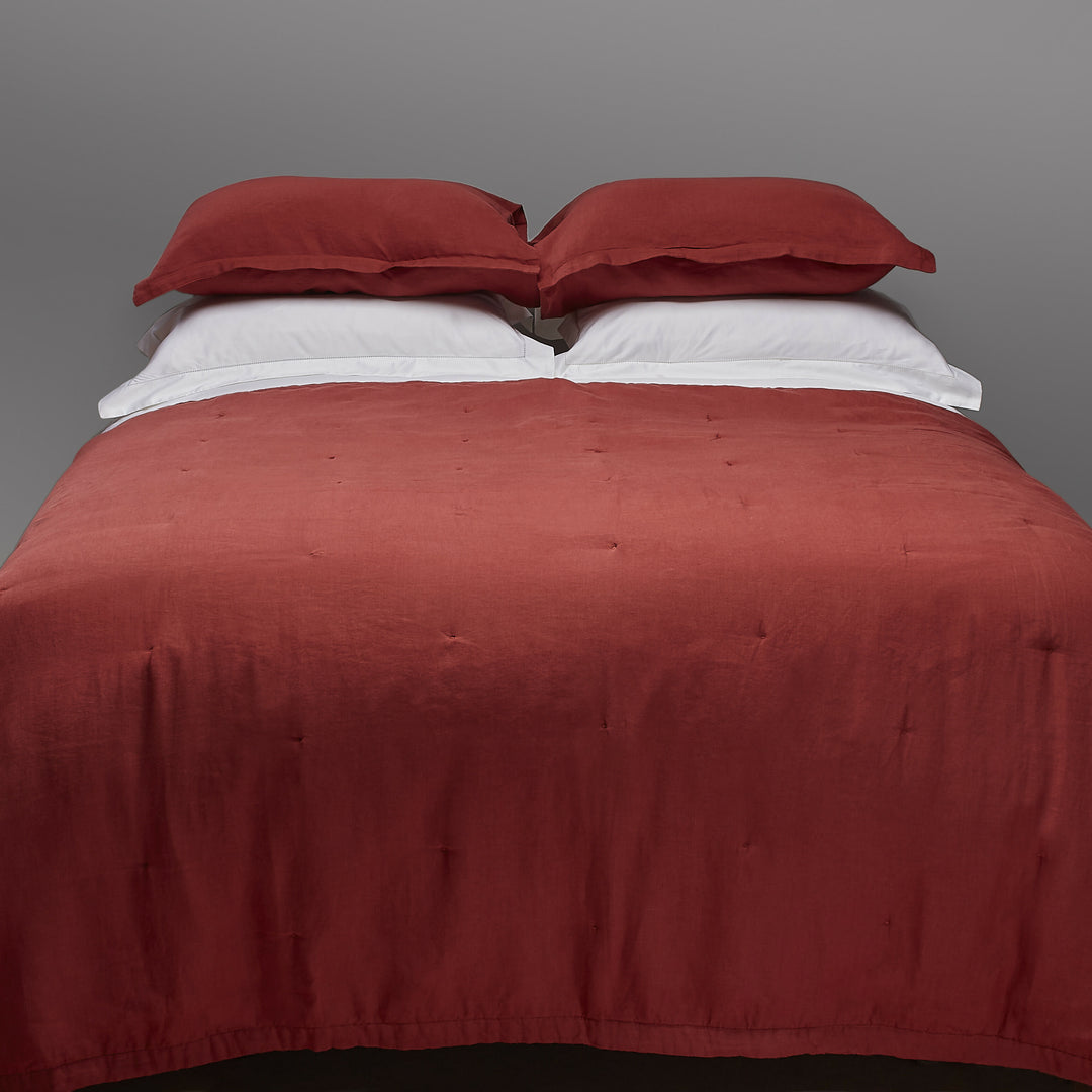 Set 2 Fundas de almohada 100% lino prelavado, color granate