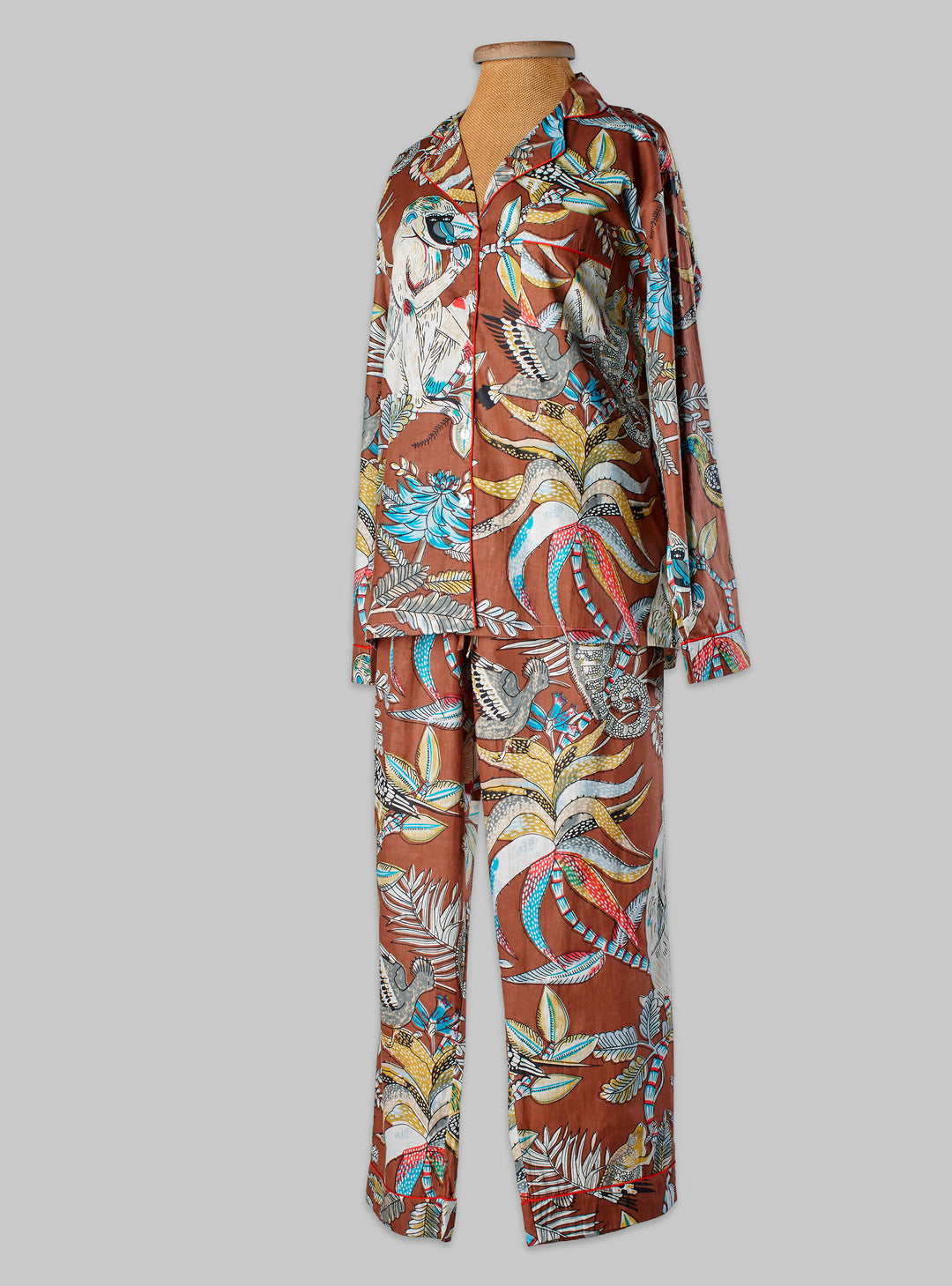 Pijama 2 piezas pantalón camisa estampado full color monkey brown