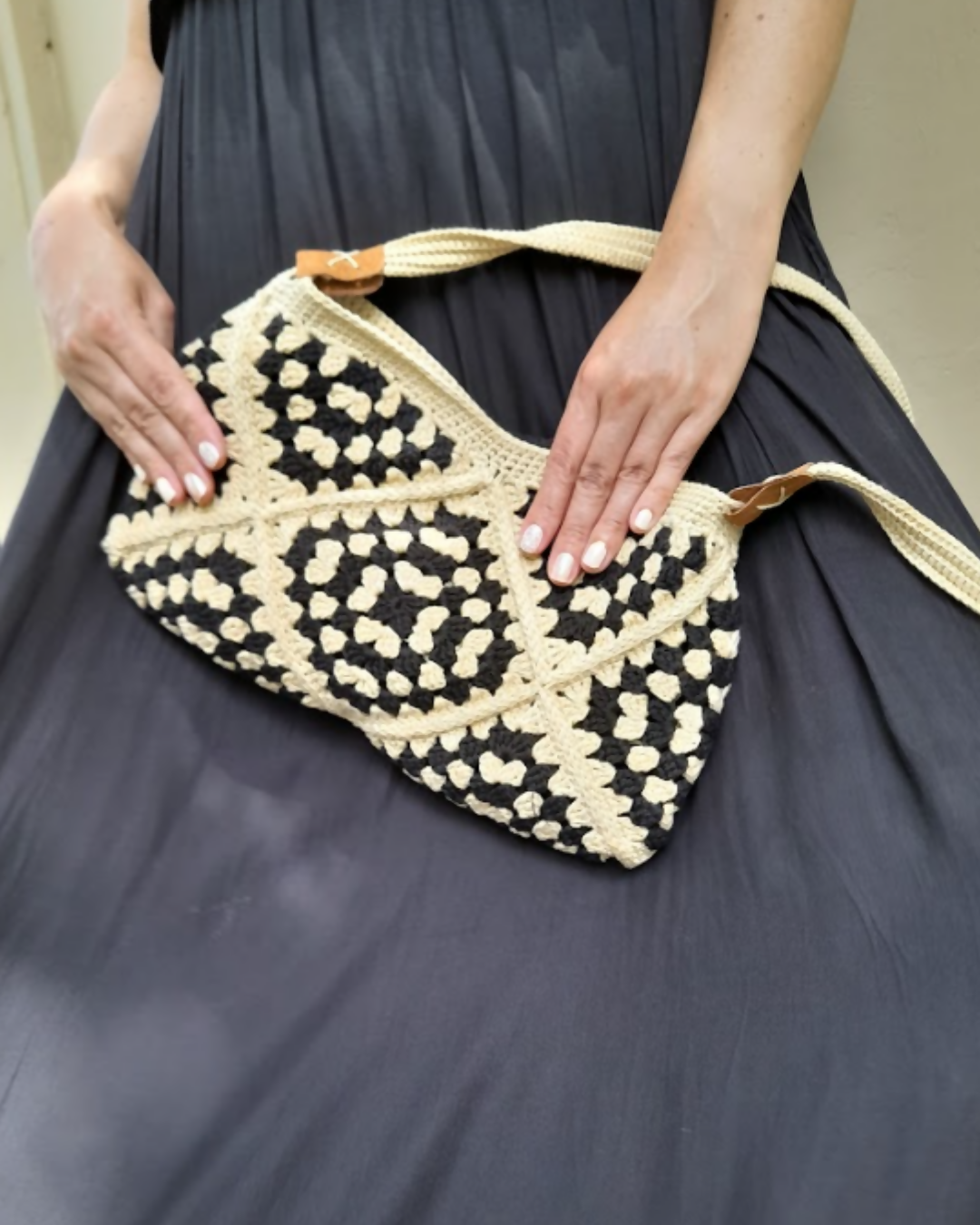 Cartera Bandolera Tejida Dúo Beige