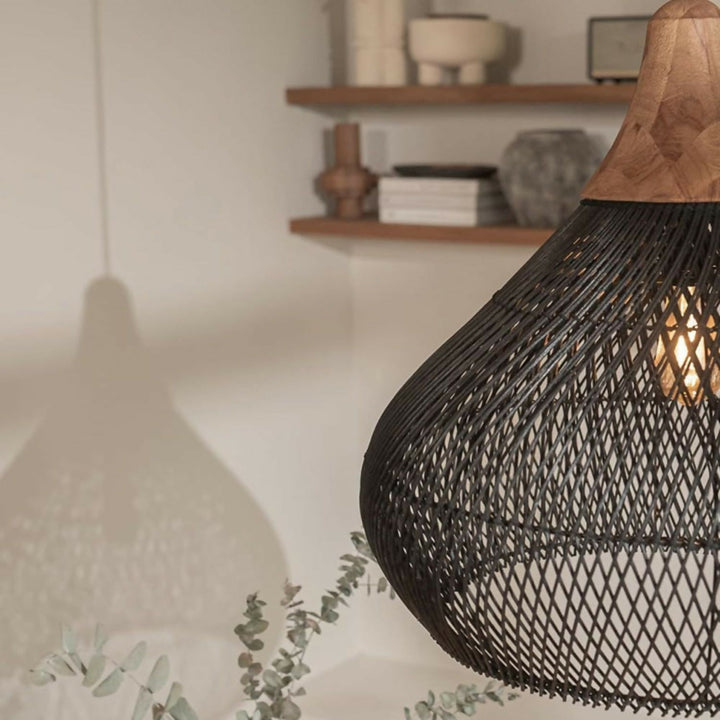 Lampara Colgante Rattan Claro Negro Duna 50cm