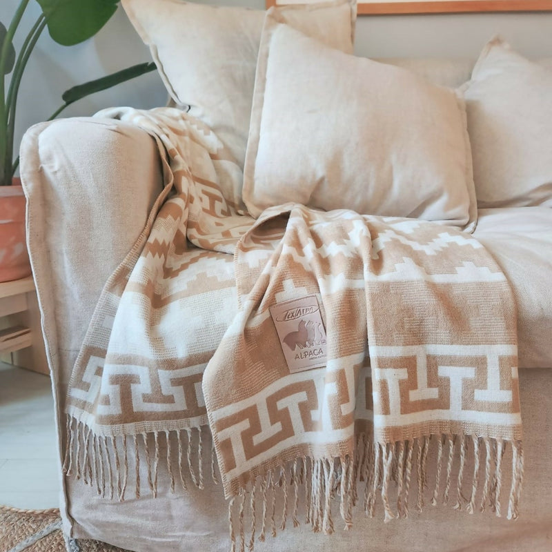 Manta Alpaca Étnica Beige