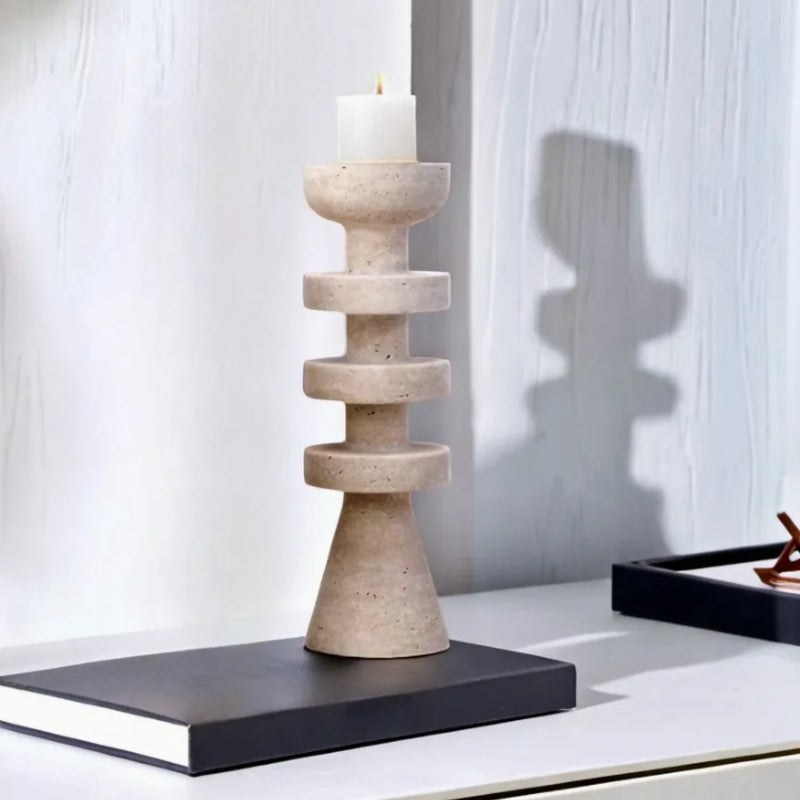 Candelabro Torre Alfil Figura Decorativa Travertino Grande