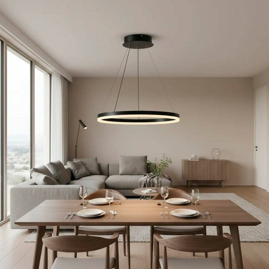 LAMPARA COLGANTE LED REDONDA 24W LUZ CALIDA ARO Ø40 NEGRA