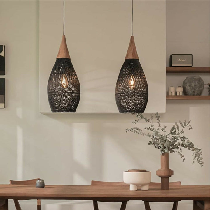Lampara Colgante Rattan Negro Gota 25cm