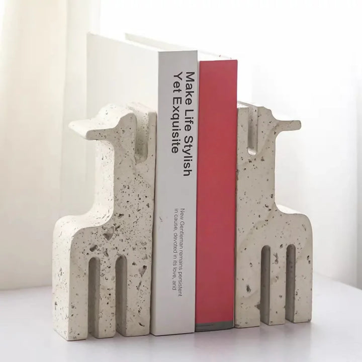 Sujeta Libros Escultura Etnica Travertino Soporte
