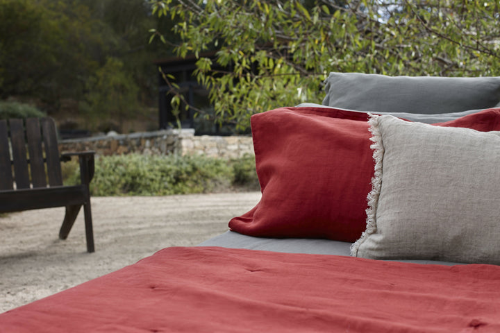 Set 2 Fundas de almohada 100% lino prelavado, color granate