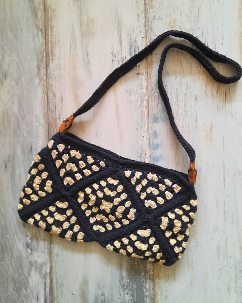 Cartera Bandolera Tejida Dúo Negro