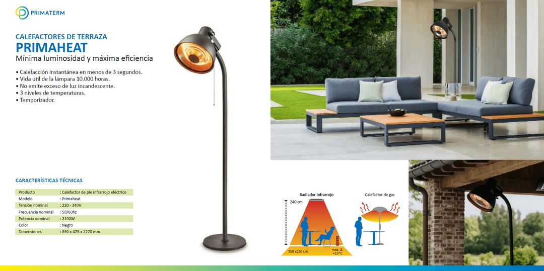 Calefactor de Terraza Primaheat 3 Potencias 2000w PRIMATER