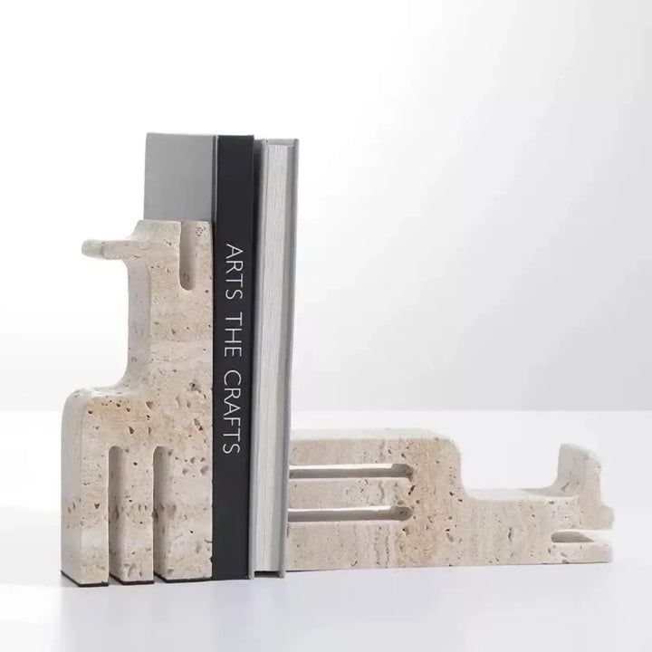 Sujeta Libros Escultura Etnica Travertino Soporte