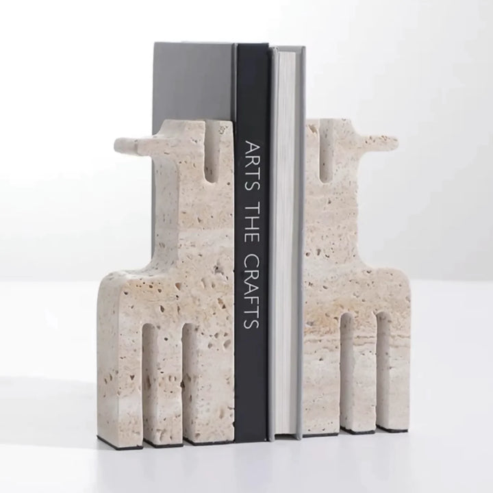 Sujeta Libros Escultura Etnica Travertino Soporte
