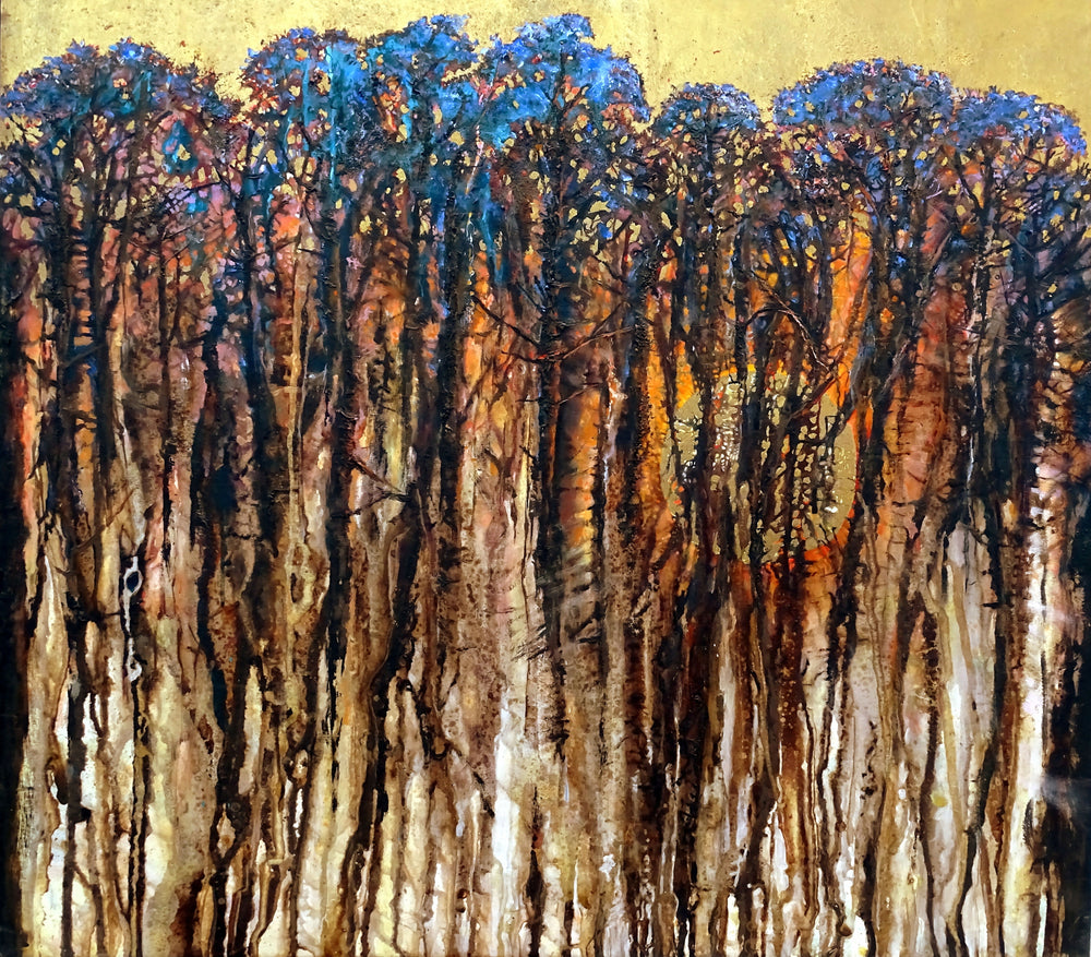 ESPIRITU DEL BOSQUE, acrilico, pan de oro, sobre tela, 90x70cm ,2022