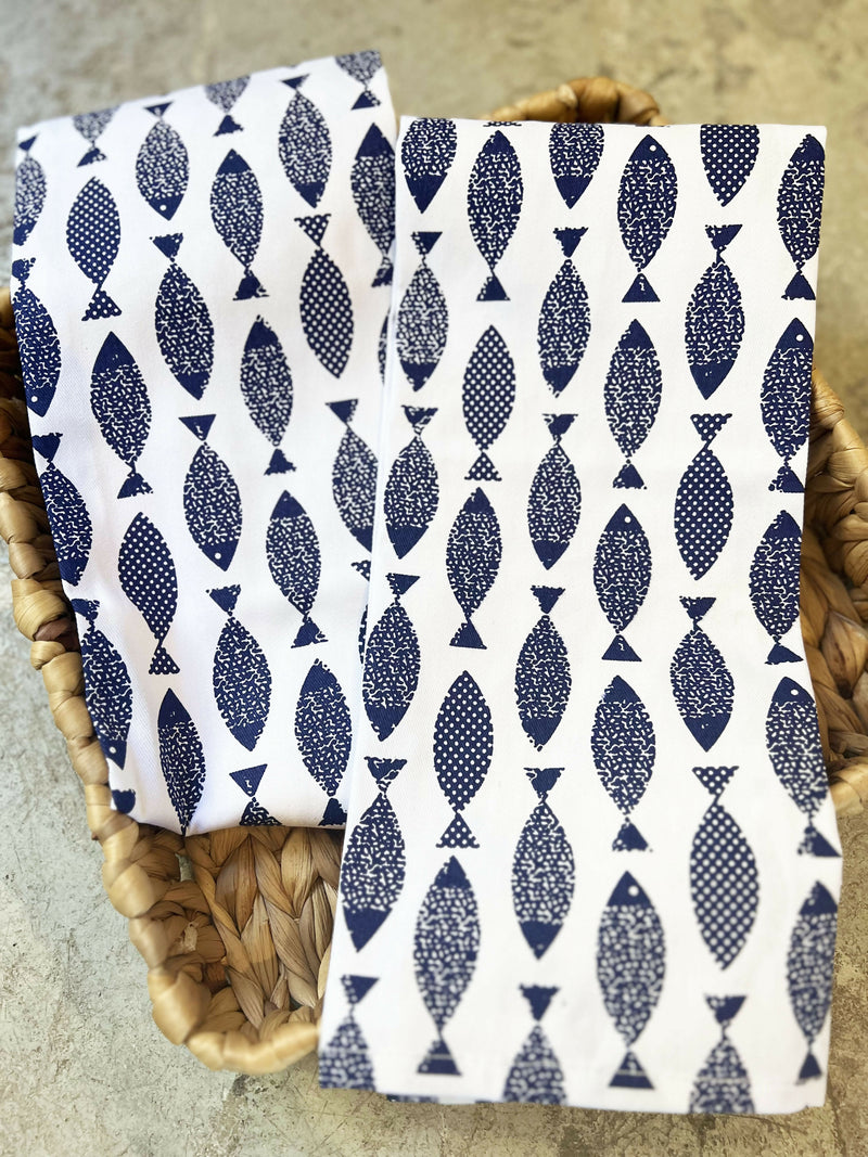 Paño de Cocina Azul con Diseño de Peces