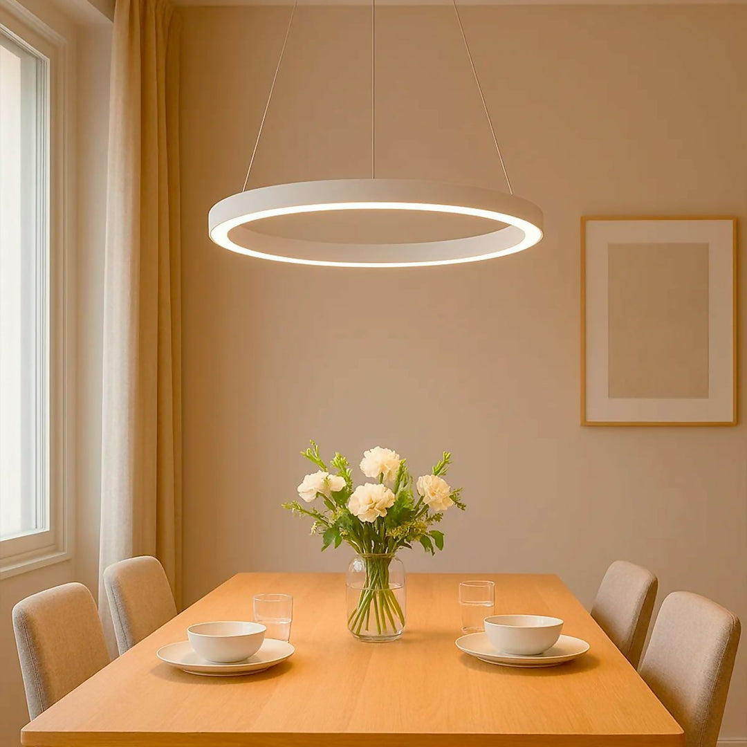 LAMPARA COLGANTE LED REDONDA 30W LUZ CALIDA ARO Ø50 BLANCA