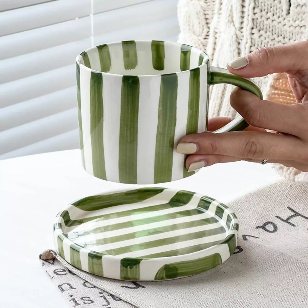 Set de Platos y Tazas Rayas Vintage Verde 3 un