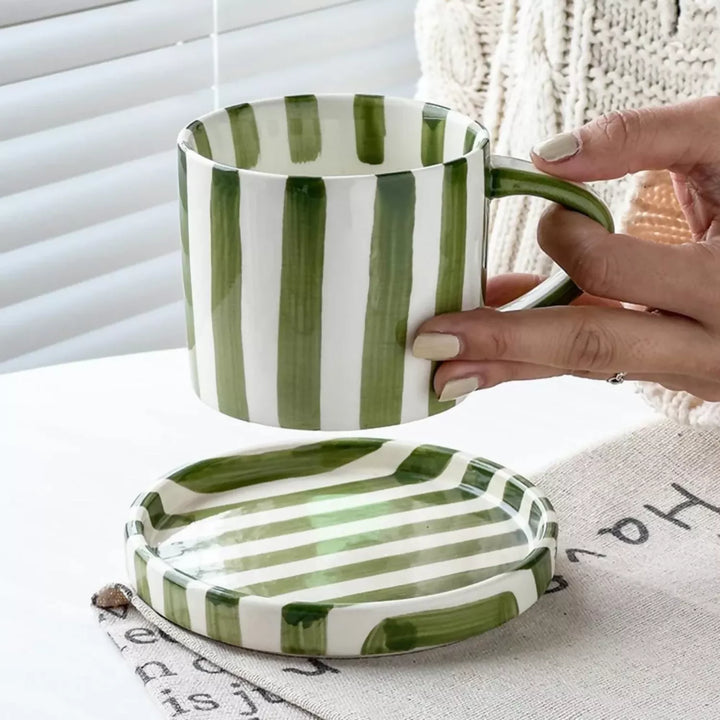 Set de Platos y Tazas Rayas Vintage Verde 3 un