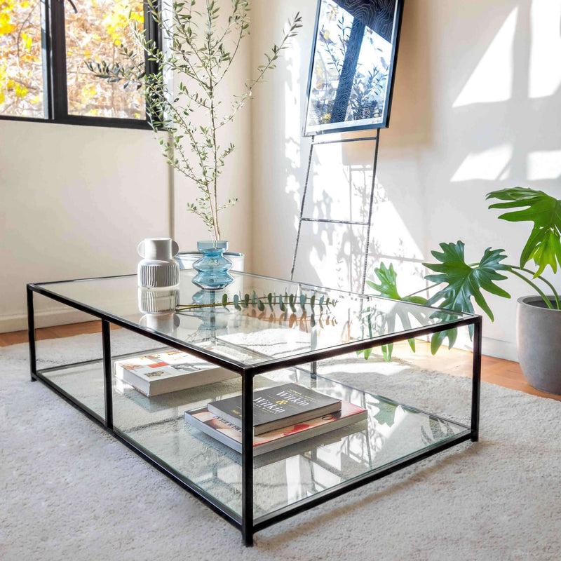 Mesa de centro Rectangular 120 dos niveles | GLASS BLACK