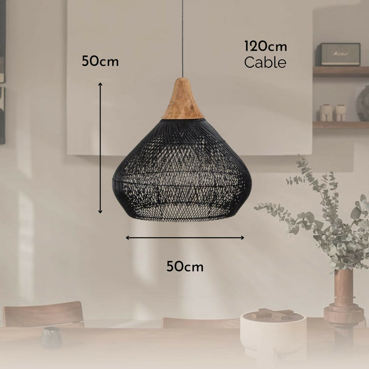 Lampara Colgante Rattan Claro Negro Duna 50cm