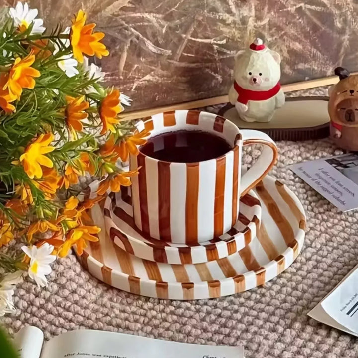 Set de Platos y Tazas Rayas Vintage Naranjo 3 un