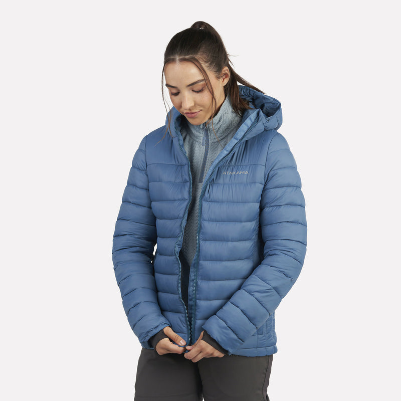 Chaqueta Parka Térmica Mujer Hoodie Indomita Azul Hortencia