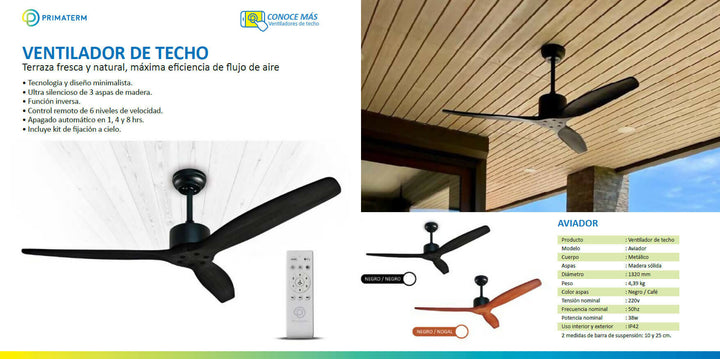 Ventilador de Techo Aviador Nogal Ajustable 52” PRIMATERM