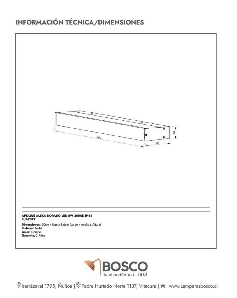 APLIQUE ALEXA DORADO LED 8W 3000K IP44