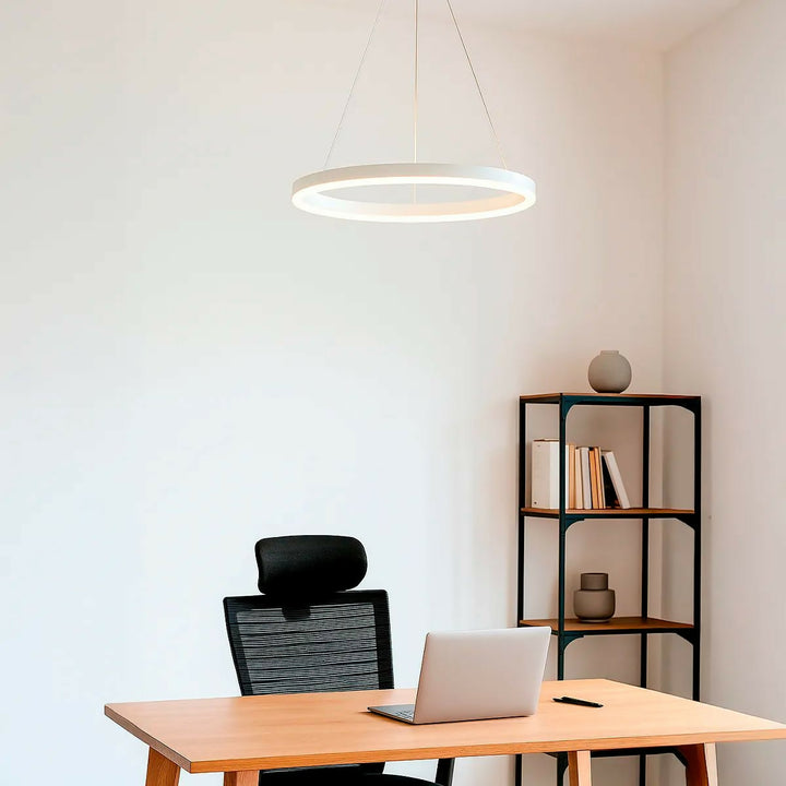 LAMPARA COLGANTE LED REDONDA 24W LUZ CALIDA ARO Ø40 BLANCA