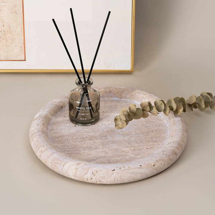 Bandeja Redonda de Piedra Ambar Travertino